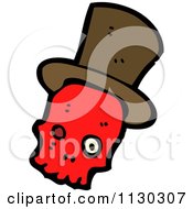 Cartoon Of A Red Skull With A Top Hat 3 Royalty Free Vector Clipart by lineartestpilot