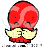 Cartoon Of A Red Skull With A Mustache 3 Royalty Free Vector Clipart by lineartestpilot