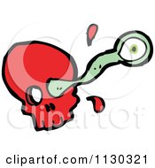 Cartoon Of A Red Skull With An Eye Popping Out Of A Socket 1 Royalty Free Vector Clipart by lineartestpilot