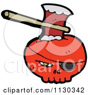 Cartoon Of A Red Pirate Skull With An Axe Royalty Free Vector Clipart by lineartestpilot