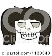 Cartoon Of A Skull With A Dark Wig Royalty Free Vector Clipart