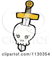 Cartoon Of A Sword Through A Skull 1 Royalty Free Vector Clipart by lineartestpilot