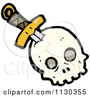 Cartoon Of A Sword Through A Skull 2 Royalty Free Vector Clipart by lineartestpilot