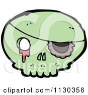 Cartoon Of A Green Pirate Skull With A Bleeding Eye Socket 2 Royalty Free Vector Clipart