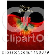Poster, Art Print Of Merry Christmas Background With A Bow And Baubles Over Red Snowflakes