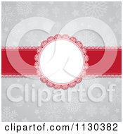 Poster, Art Print Of Round Christmas Frame And Red Ribbon Over Gray Snowflakes