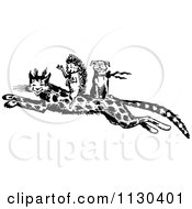 Poster, Art Print Of Retro Vintage Black And White Hedgehog And Dog Riding On A Leopard