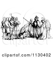 Clipart Of A Retro Vintage Black And White King Knighting A Man Royalty Free Vector Illustration by Prawny Vintage