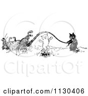 Poster, Art Print Of Retro Vintage Black And White Cats Playing Jump Rope With A Dead Rats Tail