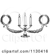 Clipart Of A Retro Vintage Black And White Candelabra And Wreaths Royalty Free Vector Illustration by Prawny Vintage