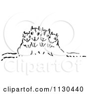 Clipart Of Retro Vintage Black And White Squirrels Huddled Royalty Free Vector Illustration