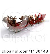 Poster, Art Print Of 3d Santa White Character With Christmas Reindeer And A Sleigh