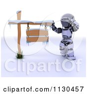 Poster, Art Print Of 3d Robot Thinking By A Winter Sign