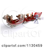Poster, Art Print Of 3d Santa Robot With Christmas Reindeer And A Sleigh
