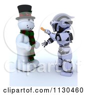 Clipart Of A 3d Robot Putting A Carrot Nose On A Snowman Royalty Free CGI Illustration
