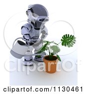 Poster, Art Print Of 3d Robot Watering A Potted Plant