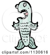 Cartoon Of A Scared Blue Koi Fish 2 Royalty Free Vector Clipart by lineartestpilot