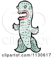Cartoon Of A Scared Blue Koi Fish 3 Royalty Free Vector Clipart by lineartestpilot