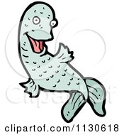 Cartoon Of A Waving Blue Koi Fish Royalty Free Vector Clipart by lineartestpilot