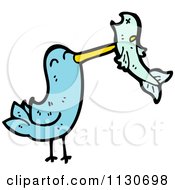 Cartoon Of A Blue Pigeon Eating A Fish Royalty Free Vector Clipart by lineartestpilot