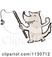 Cartoon Of A Fishing Wolf Royalty Free Vector Clipart by lineartestpilot