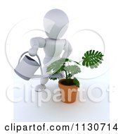 Clipart Of A 3d White Character Watering A Potted Plant Royalty Free CGI Illustration