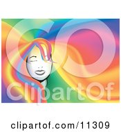 A Womans Face With Her Long Rainbow Colored Hair Filling The Background Clipart Illustration