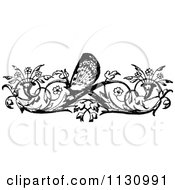 Poster, Art Print Of Retro Vintage Black And White Floral Butterfly Border