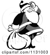 Clipart Of A Retro Vintage Black And White Santa Thinking Royalty Free Vector Illustration by Prawny Vintage