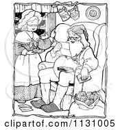 Poster, Art Print Of Retro Vintage Black And White Santa And Mrs Claus Reading Letters