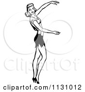 Clipart Of A Retro Vintage Black And White Woman Holding Out Her Arms Royalty Free Vector Illustration