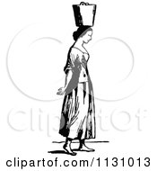 Clipart Of A Retro Vintage Black And White Woman Carrying A Water Pail On Her Head Royalty Free Vector Illustration