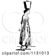 Retro Vintage Black And White Woman Carrying A Water Pail On Her Head