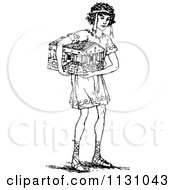 Poster, Art Print Of Retro Vintage Black And White Boy Carrying A Toy House