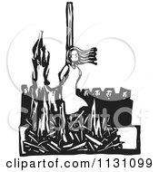 Clipart Of A Witch Burning At The Stake Black And White Woodcut Royalty Free Vector Illustration by xunantunich
