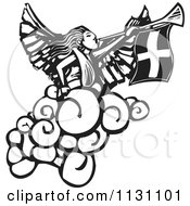 Clipart Of An Angel Playing A Trumpet Black And White Woodcut Royalty Free Vector Illustration by xunantunich #COLLC1131101-0119