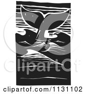 Poster, Art Print Of Whale Tail In The Ocean Black And White Woodcut
