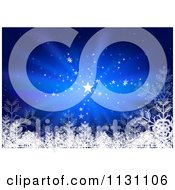 Poster, Art Print Of Blue Christmas Background With Stars Rays And Snowflakes