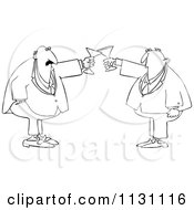 Cartoon Of Outlined Men Clanking Their Glasses In A Toast Royalty Free Vector Clipart