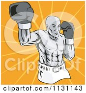 Poster, Art Print Of Retro Male Athlete Boxer Man Over Rays