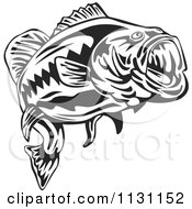 Poster, Art Print Of Retro Black And White Largemouth Bass Fish