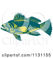 Retro Teal And Yellow Largemouth Bass Fish In Profile