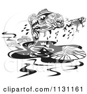 Poster, Art Print Of Retro Black And White Largemouth Bass Fish Chasing A Frog