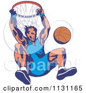Poster, Art Print Of Retro Male Basketball Athlete Hanging From A Hoop