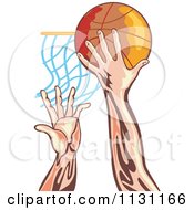 Poster, Art Print Of Retro Male Athlete Hands Dunking A Ball