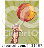 Clipart Of A Retro Male Athlete Hand Throwing A Baseball Over Rays Royalty Free Vector Illustration
