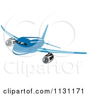 Poster, Art Print Of Retro Blue Commercial Airliner Plane
