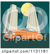 Poster, Art Print Of Retro Vintage Orange Car In A City At Night