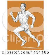 Poster, Art Print Of Retro Sketched Male Runner Over Orange