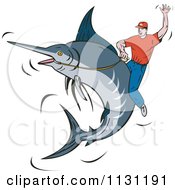 Clipart Of A Rodeo Man Riding A Marlin Royalty Free Vector Illustration